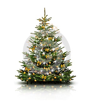 GeschmÃÂ¼ckter Weihnachtsbaum mit bunten Weihnachtskugeln isoliert auf weiÃÅ¸em Hintergrund photo
